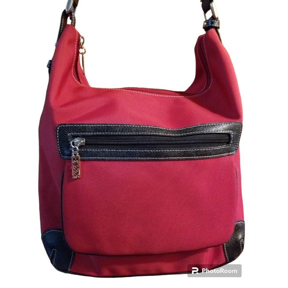 New MAXX New York Red Nylon & Genuine Leather Trim purse